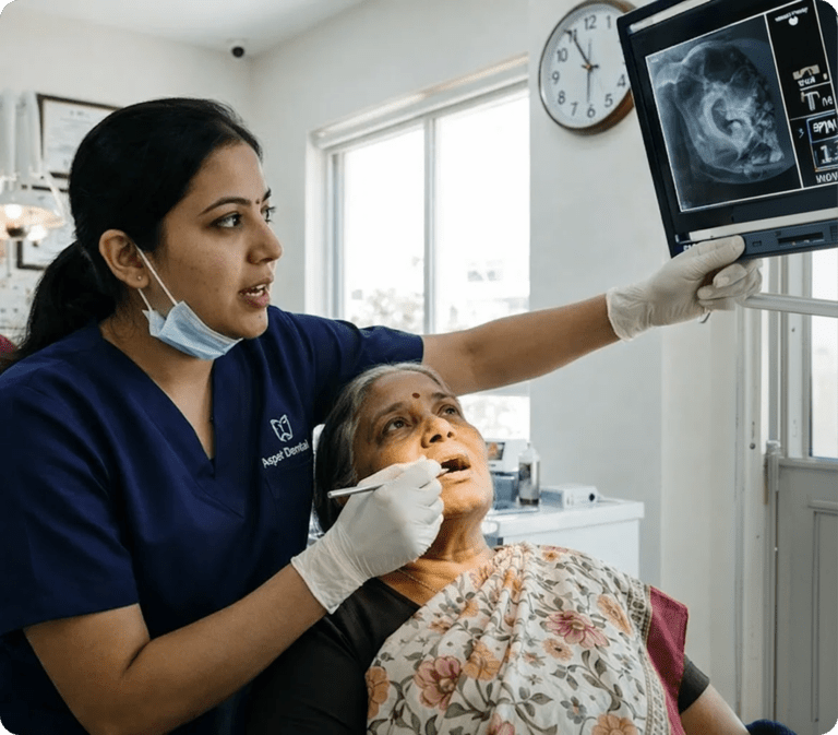 Dr. Mahantesha S consulting with a patient at Perfect Dental Studio in BTM Bangalore